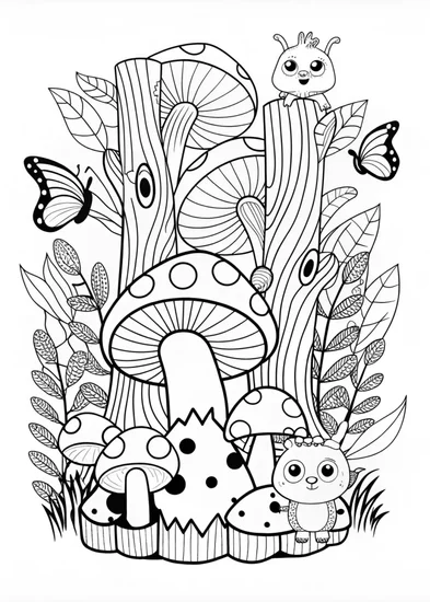 A coloring page of Forest Mushrooms Coloring Adventure