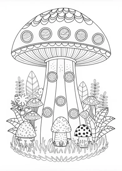 A coloring page of Mushroom Fantasy Land Coloring Page