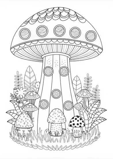 A coloring page of Mushroom Fantasy Land Coloring Page