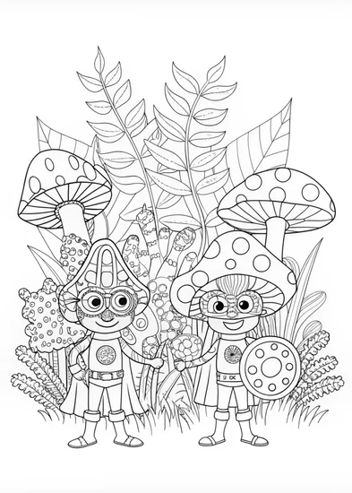 A coloring page of Mushroom Wonderland