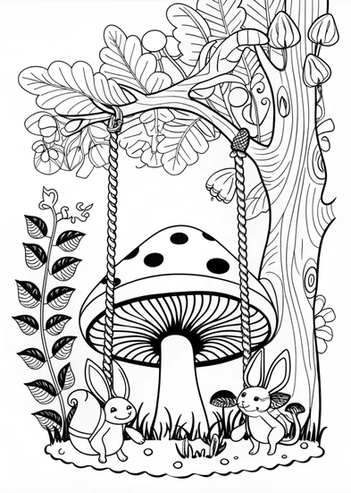 A coloring page of Mushroom Wonderland Swing