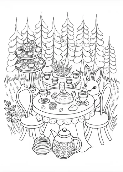 A coloring page of Garden of Mushroom Teacups