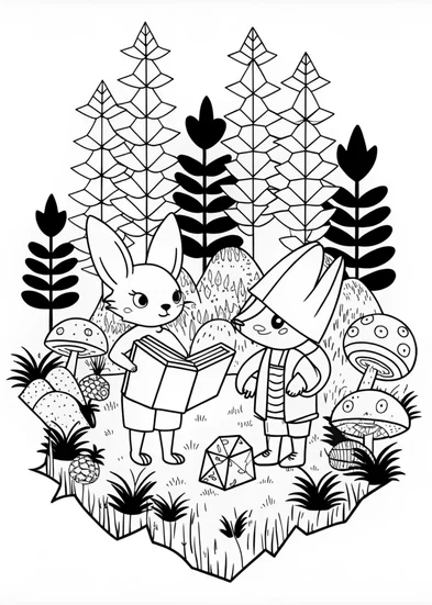 A coloring page of Enchanted Forest Mushrooms