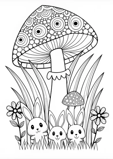 A coloring page of Mushroom in the Meadow Coloring Page