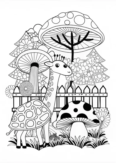 A coloring page of Mushroom Zoo