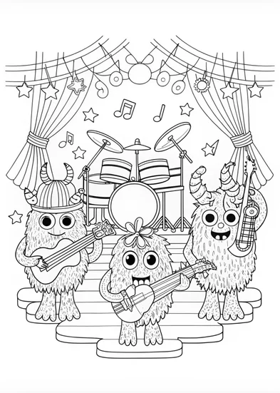 A coloring page of Musical Monster Jamming Session