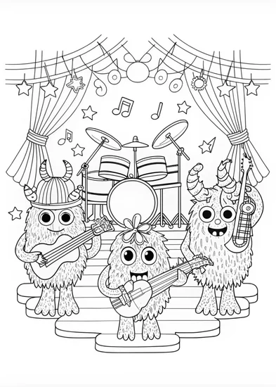 A coloring page of Musical Monster Jamming Session