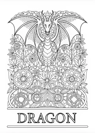 A coloring page of Forest Dragon Adventure