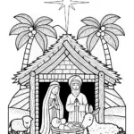 Nativity Scene with Baby Jesus Coloring Page