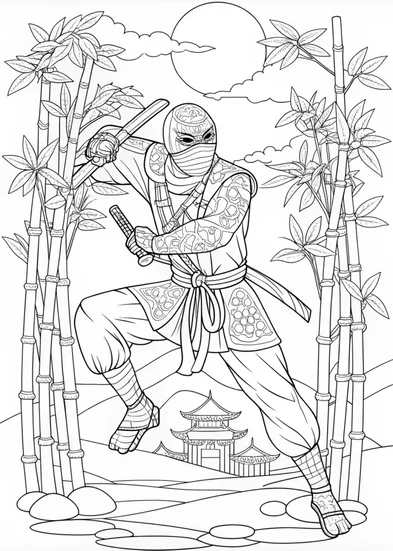 A coloring page of Ninja Warrior Coloring Page