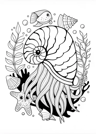 A coloring page of Happy Octopus in a Sunny Seaside Scene