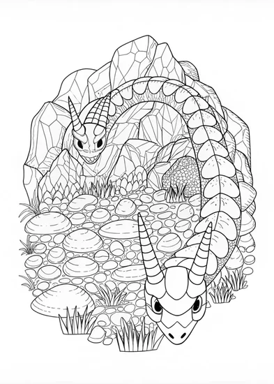A coloring page of Rockruff in a Rocky Landscape Coloring Page