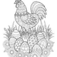 Ornate Rooster and Decorative Eggs Coloring Page