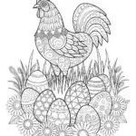 Ornate Rooster and Decorative Eggs Coloring Page