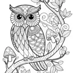 “Owl on a Branch: Intricate Coloring Page”