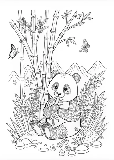 A coloring page of Panda’s Peaceful Moments Coloring Page