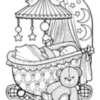 Peaceful Baby in Cradle with Teddy