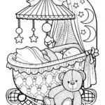 Peaceful Baby in Cradle with Teddy