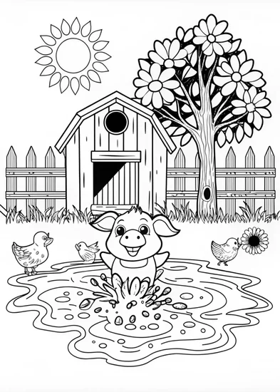 A coloring page of Friendly Pig Coloring Page