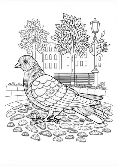 A coloring page of Majestic Pigeon Perched
