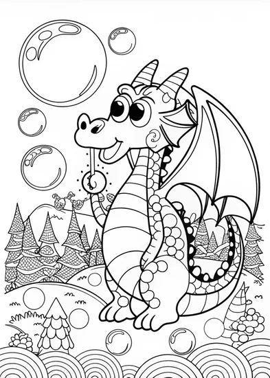 A coloring page of Draco the Dragon’s Bubble Adventure