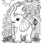Playful Elephant Splashes with Water Hose