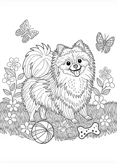 A coloring page of Pomeranian Pup Coloring Fun
