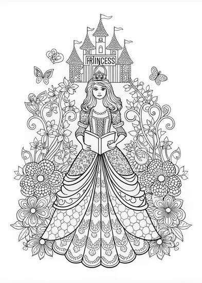 A coloring page of Princess with a Crown Coloring Page