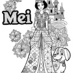 Princess Mei and Her Loyal Dog Coloring Page