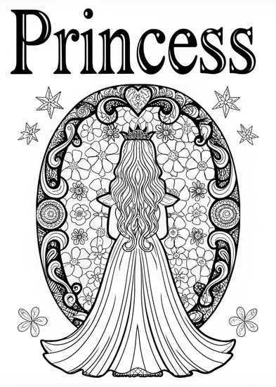 A coloring page of Princess With Magic Mirror Coloring Page