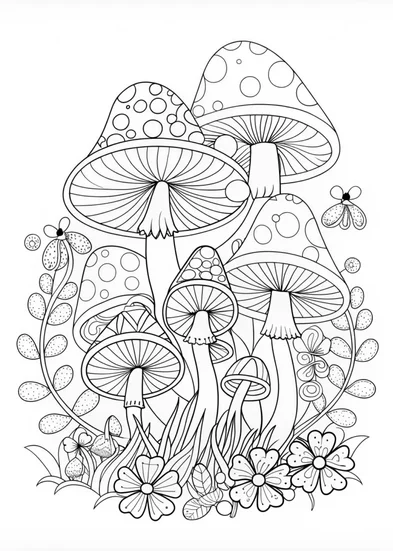 A coloring page of Psychedelic Mushroom Patterns