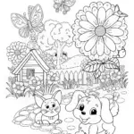 Puppy and Friends in a Garden Wonderland
