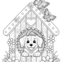 Puppy Cozy in His Doghouse