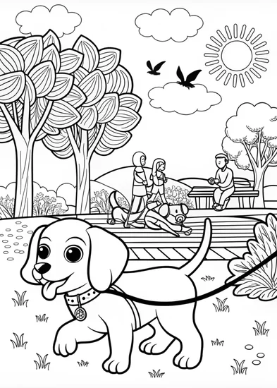 A coloring page of Puppy Wants to Go for a Walk