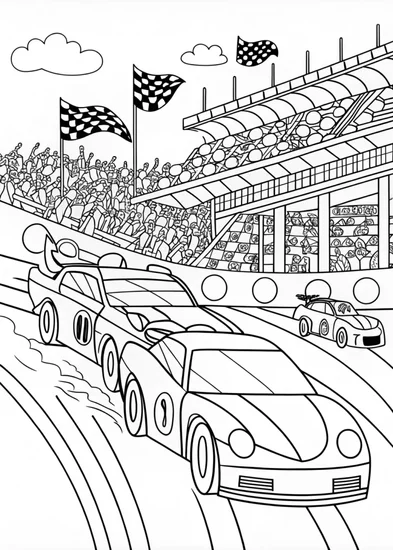 A coloring page of Racecar Rally at the Speed Track