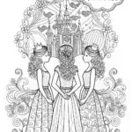 Regal Princesses in Ornate Crowns Coloring Page