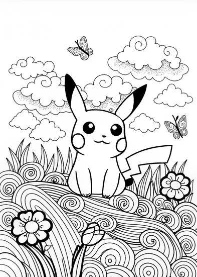 A coloring page of Relieved Pikachu