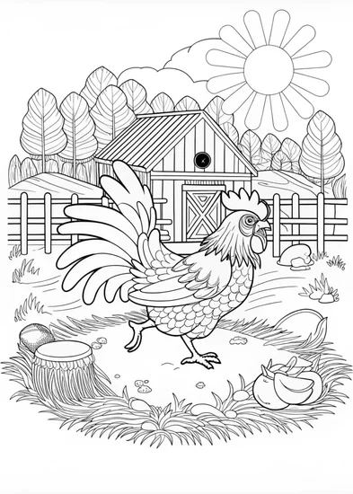 A coloring page of Running Rooster Coloring Fun