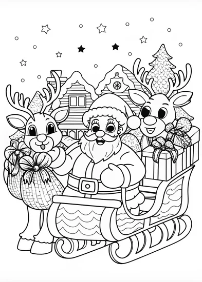 A coloring page of Sven the Reindeer in the Winter Forest