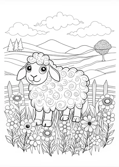 A coloring page of Majestic Sheep Coloring Page