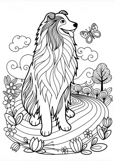 A coloring page of Lassie the Loyal Collie Coloring Page