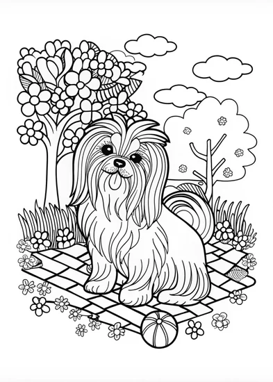 A coloring page of Adorable Shih Tzu Puppy Coloring Page
