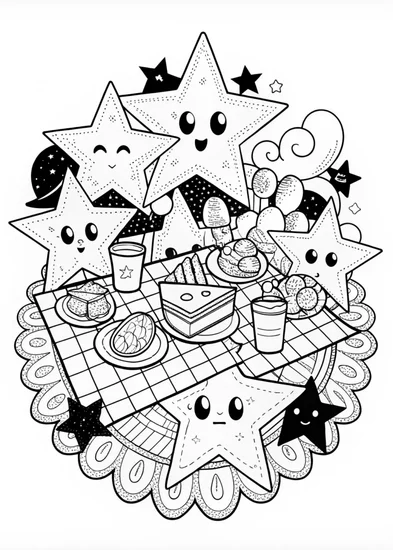 A coloring page of Luna’s Astronaut Picnic Under the Stars