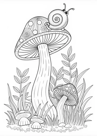 A coloring page of Giant Forest Mushrooms Coloring Page