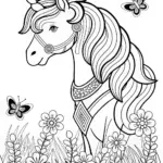 Magical Unicorn in Enchanted Meadow Coloring Page