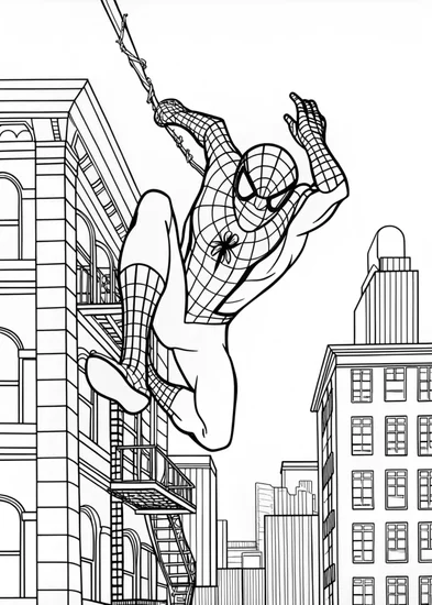A coloring page of Spider-Man at the Grand Canyon