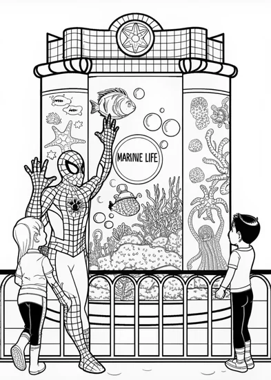 A coloring page of Spider-Man Underwater Adventure Coloring Page