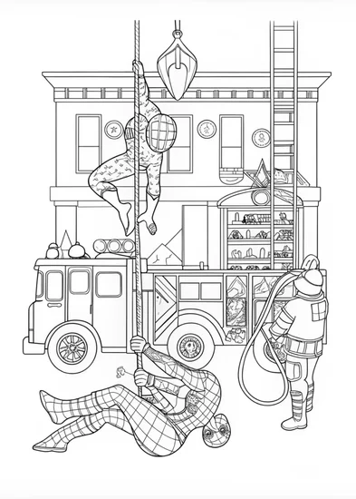 A coloring page of Spider-Man in Action: City-Swinging Adventure
