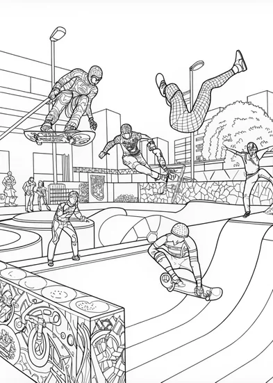 A coloring page of Swinging Through the City: Spider-Man Coloring Page