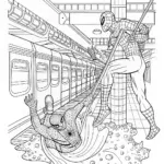 Spider-Man in the Subway Adventure Coloring Page